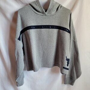 Under Armour Hoodie Project Rock Oversized Cropped Sweatshirt Women's L Gray